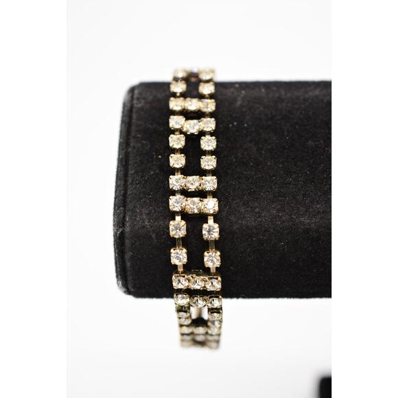 Vintage Crystal Bracelet Prong Rhinestone Silver Tone Sparkling Shiny 1980s BinO - Picture 3 of 12